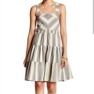 Dreamers Cream and Blue Striped Tiered Sundress